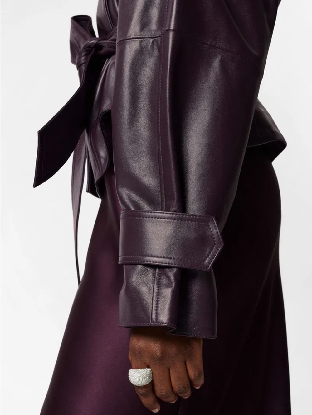 & OTHER STORIES Plum Belted Leather Jacket - Picture 3 of 10